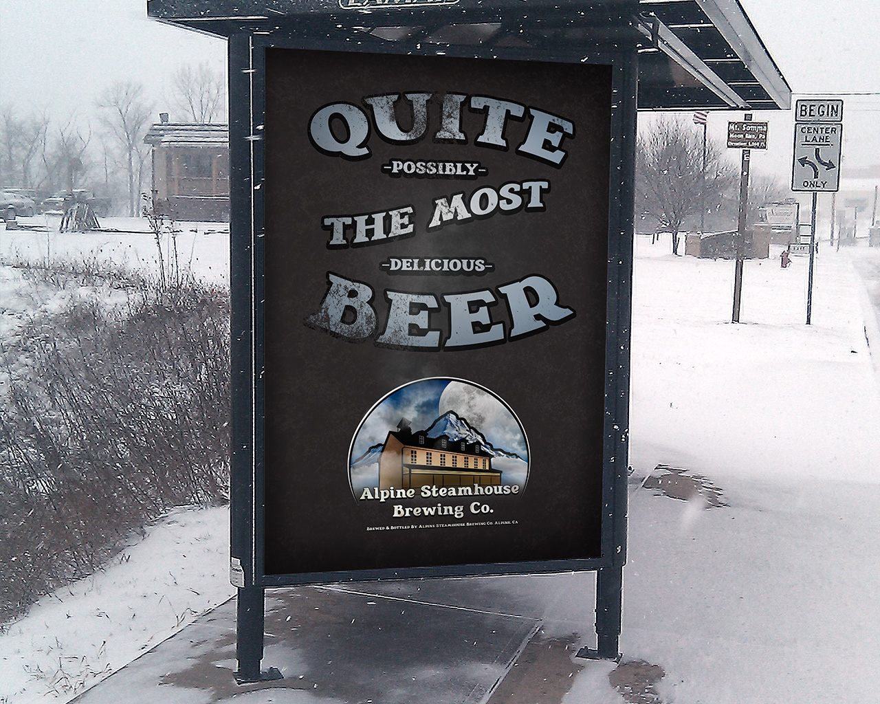 Alpine Steamhouse Bus Stop Ad